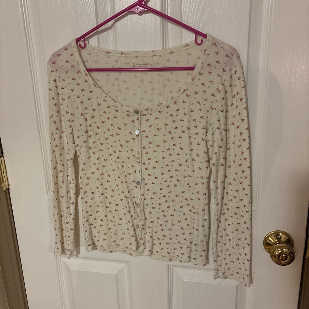 Lucky Brand Floral Button-Up Long Sleeve Top